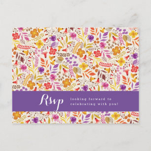 Cartão Postal Casamento de Folhagem de Flor Selvagem Roxo Orange