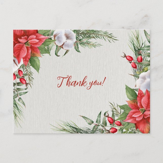 Cartão Postal Casamento de Folhas Verdes e Poinsettia Vermelha  (Frente)