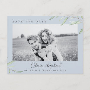 Cartão Postal Casamento de foto azul-verde Dusty salve a data