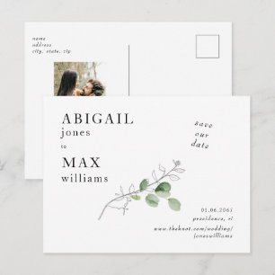 Cartão Postal Casamento de Foto Botânica Branco Salve nossa Data