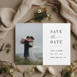 Cartão Postal Casamento de Foto Branca Elegante Salve a Data