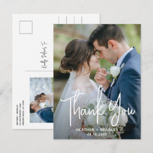 Cartão Postal Casamento de Foto Branco e Preto Minimalista Obrig
