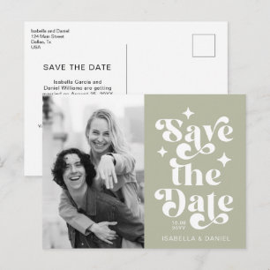 Cartão Postal Casamento de Foto com Tipografia Retro em Verde Sa