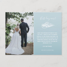 Cartão Postal Casamento de Foto da Praia Azul Obrigado