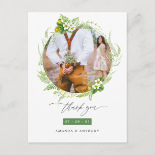 Cartão Postal Casamento de Foto de Agradecimento em Aquarela Ver