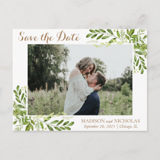 Cartão Postal Casamento de Foto de Folha Verde Salvar o Cartão-P