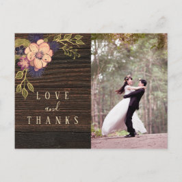 Cartão Postal Casamento de Foto de Madeira Obrigado