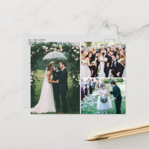 Cartão Postal Casamento de Foto de Script Elegante Obrigado