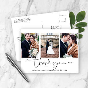 Cartão Postal Casamento de Foto de Script Elegante Obrigado