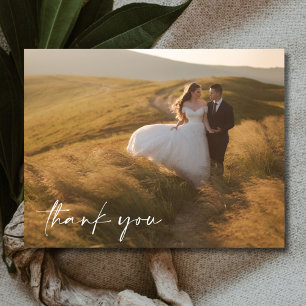 Cartão Postal Casamento de Foto de Script Elegante Obrigado