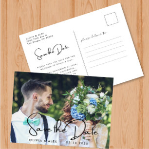 Cartão Postal Casamento de Foto de Script Moderno Salva A Data