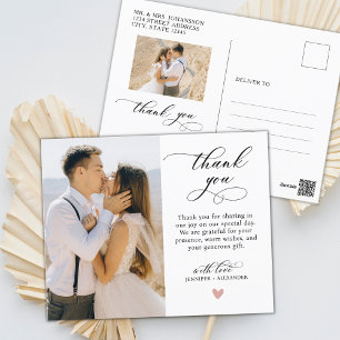 Cartão Postal Casamento de Foto do Coração Orçamental Obrigado S