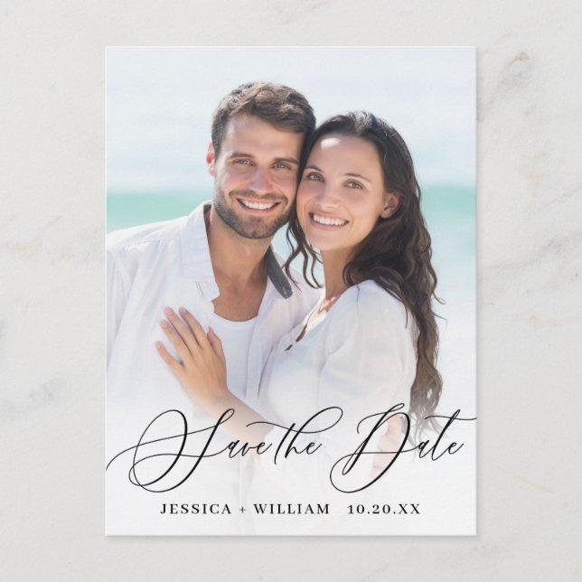 Cartão Postal Casamento de FOTO Elegante Salvar a Data (Frente)