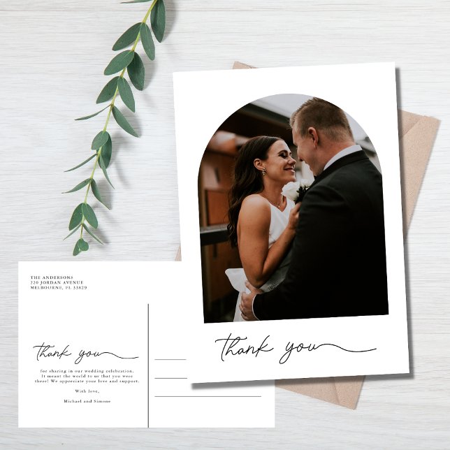 Cartão Postal Casamento de Foto em Arch Moderno Obrigado (Criador carregado)