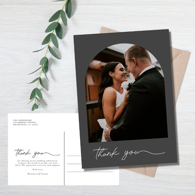 Cartão Postal Casamento de Foto em Arch Moderno Obrigado Cartão- (Criador carregado)