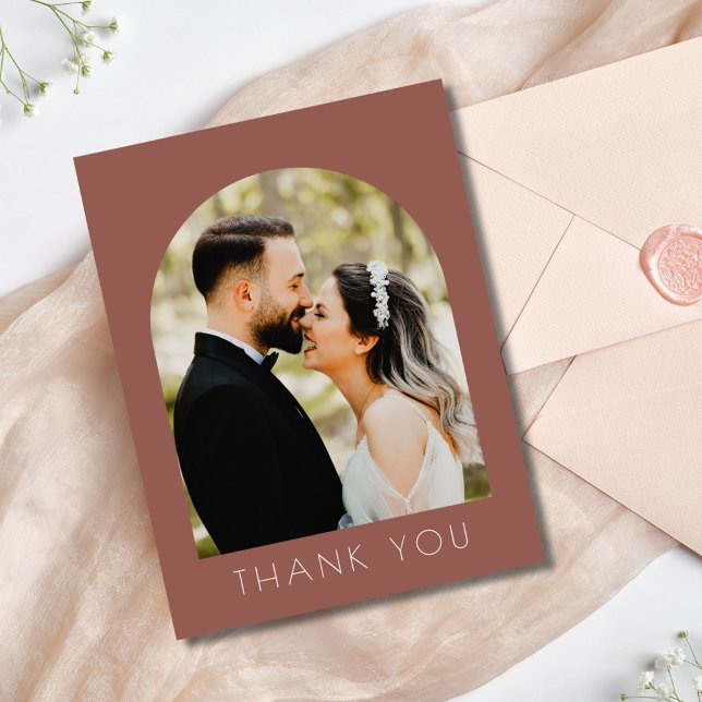 Cartão Postal Casamento de Foto em Arch Moderno Obrigado Cartão- (Modern Arch Photo Wedding Thank You Postcard)