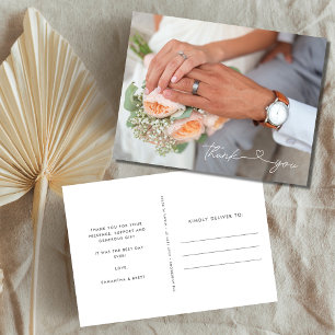 Cartão Postal Casamento de Foto Moderno Elegante Simples Obrigad