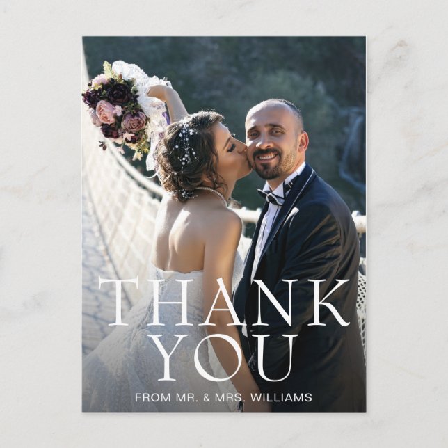 Cartão Postal Casamento de Foto Moderno Simples Obrigado (Frente)