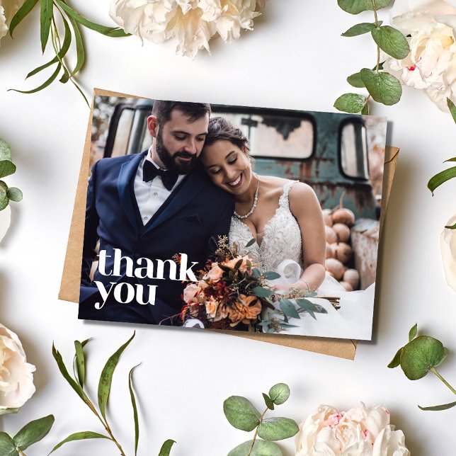 Cartão Postal Casamento de Foto Moderno Simples Obrigado (Simple Modern Photo Wedding Thank You Postcard)