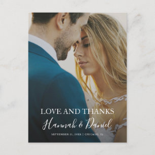 Cartão Postal Casamento de Foto Simples Elegante Obrigado