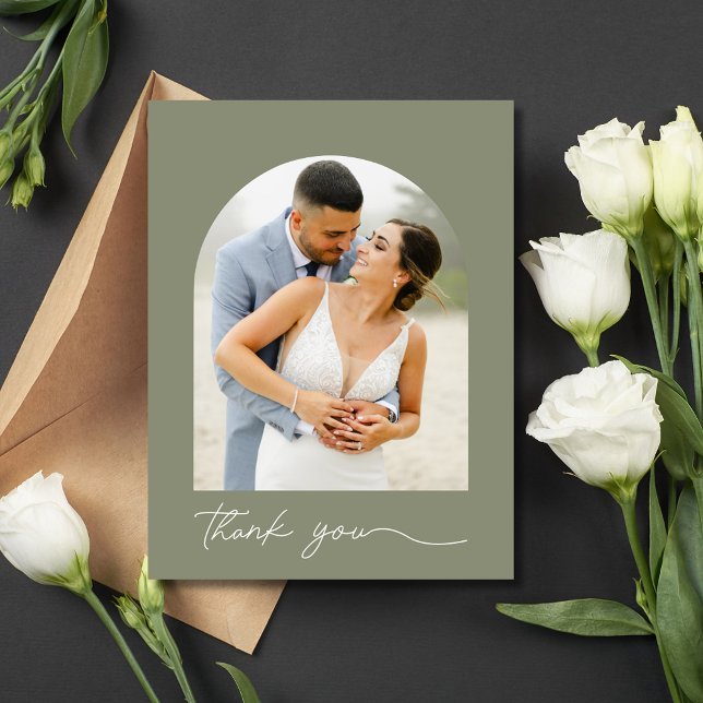 Cartão Postal Casamento de Fotografias com Arch Personalizado Ob (Custom Arch Photo Wedding Thank You Postcard)