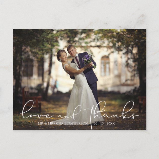 Cartão Postal Casamento de Fotografias com Script de Obrigados e (Frente)