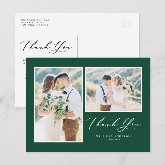Cartão Postal Casamento de Fotografias Verdes no Script Green -  (Frente/Verso)