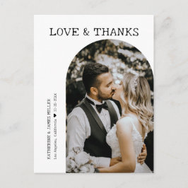 Cartão Postal Casamento de Fotos com Arco Branco com Obrigados e
