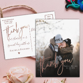 Cartão Postal Casamento de Fotos com Script Dourado Moderno Rosa