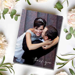 Cartão Postal Casamento de Fotos com Script Minimalista Obrigado