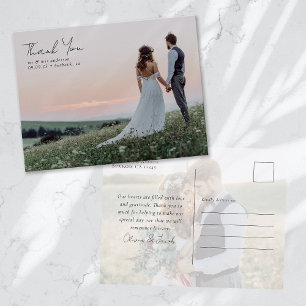 Cartão Postal Casamento de Fotos da Caligrafia Elegante Obrigado