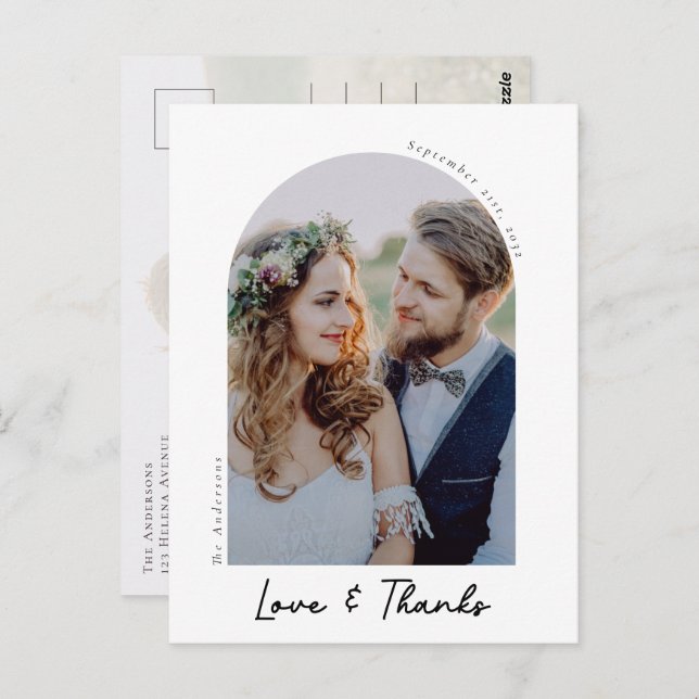 Cartão Postal Casamento de Fotos de Obrigados e Amor Elegante Ob (Frente/Verso)