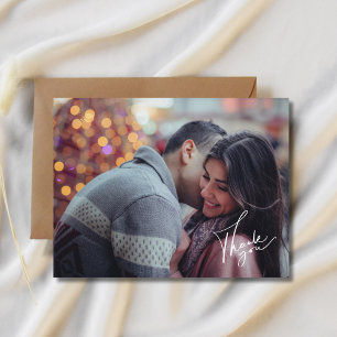 Cartão Postal Casamento de Fotos de Script Moderno Obrigado