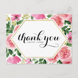 Cartão Postal Casamento De Fotos Florais De Rosas Rosa Obrigado