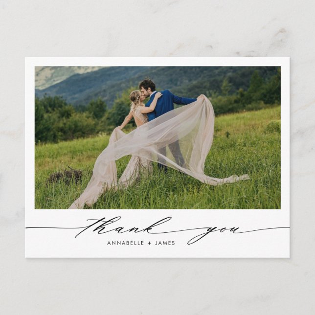 Cartão Postal Casamento de Fotos Minimalista Obrigado (Frente)