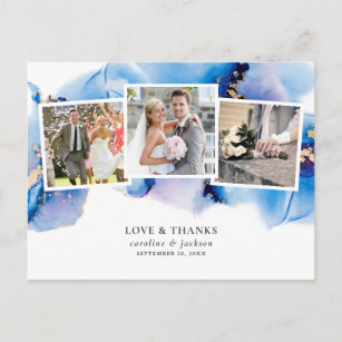 Cartão Postal Casamento De Fotos Por Cores Azuis Místicos Obriga