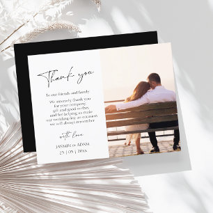 Cartão Postal Casamento de Fotos Simples de Script Preto Obrigad