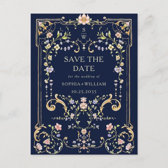 Cartão Postal Casamento de Frame Floral, Ornamentado Vitoriano G (Frente)