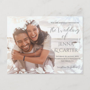Cartão Postal Casamento de Fronteira Floral Branca de Foto Casua