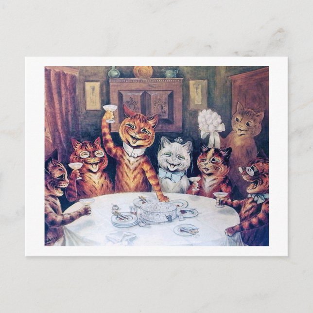 Cartão Postal Casamento de Gato, Casamento, Noiva, Louis Wain (Frente)
