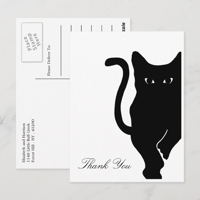 Cartão Postal Casamento de Gato Negro Moderno Obrigado (Frente/Verso)