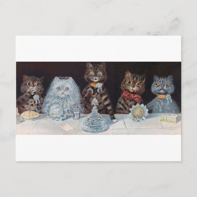 Cartão Postal Casamento de Gatos, Casamento, Noiva, Louis Wain (Frente)