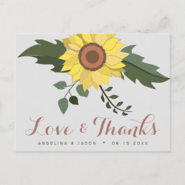 Cartão Postal Casamento de Girassol Obrigado