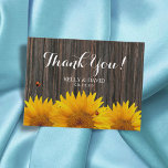 Cartão Postal Casamento De Girassol Obrigado Ladybug Barn Wood<br><div class="desc">Madeiras Escuras Russas E Casamento De Girassol Obrigado Cartões.</div>