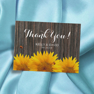 Cartão Postal Casamento De Girassol Obrigado Ladybug Barn Wood