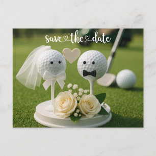 Cartão Postal Casamento de Golfe com duas bolas de golfe na gram
