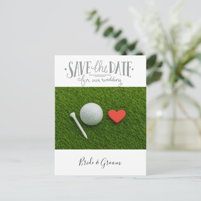 Cartão Postal Casamento de golfe Salve a data (Em pé/Frente)