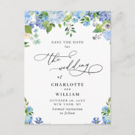 Cartão Postal Casamento de Hydrangea Azul Elegante QR Salvar a D