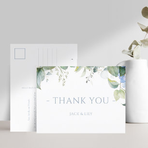 Cartão Postal Casamento de Hydrangea Floral Azul Elegante Obriga