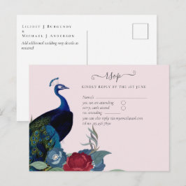 Cartão Postal Casamento de Inverno Azul de Pavão Borgonha Outono